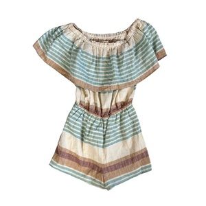 O’Neill Boho Romper Striped Off Shoulder Ruffle Mini Casual Beach Summer EUC M